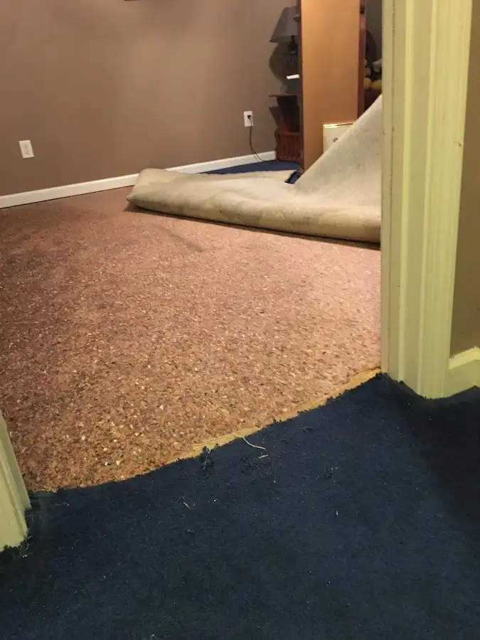 Carpet pad removal revealing water damage during Drying & Dehumidification in Santa Teresa