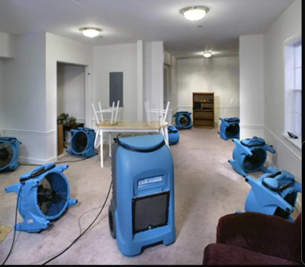 Air movers and dehumidifier setup for Water Extraction & Removal in Santa Teresa