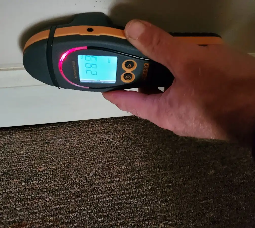 Moisture detection at baseboard during Sewage Cleanup & Sanitation in Santa Teresa